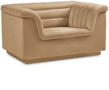 Cascade Chair - Modern Boucle Fabric Seating with Curved Arms and Deep Channel Tufting for Comfort