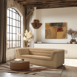 Cascade Boucle Fabric Sofa - Modern Elegance with Curved Arms and Deep Channel Tufting for Comfort