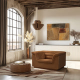 Cascade Chair - Modern Boucle Fabric Seating with Curved Arms and Deep Channel Tufting for Comfort