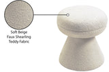 Drum Ottoman - Plush Faux Shearling Teddy Fabric Stool with Tapered Base for Stylish Comfort