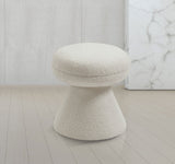 Drum Ottoman - Plush Faux Shearling Teddy Fabric Stool with Tapered Base for Stylish Comfort