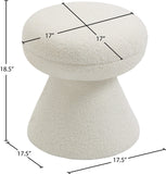 Drum Ottoman - Plush Faux Shearling Teddy Fabric Stool with Tapered Base for Stylish Comfort