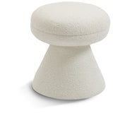 Drum Ottoman - Plush Faux Shearling Teddy Fabric Stool with Tapered Base for Stylish Comfort