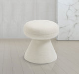 Drum Ottoman - Plush Faux Shearling Teddy Fabric Stool with Tapered Base for Stylish Comfort