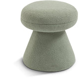 Drum Ottoman - Plush Faux Shearling Teddy Fabric Stool with Tapered Base for Stylish Comfort