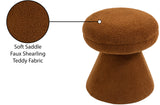 Drum Ottoman - Plush Faux Shearling Teddy Fabric Stool with Tapered Base for Stylish Comfort