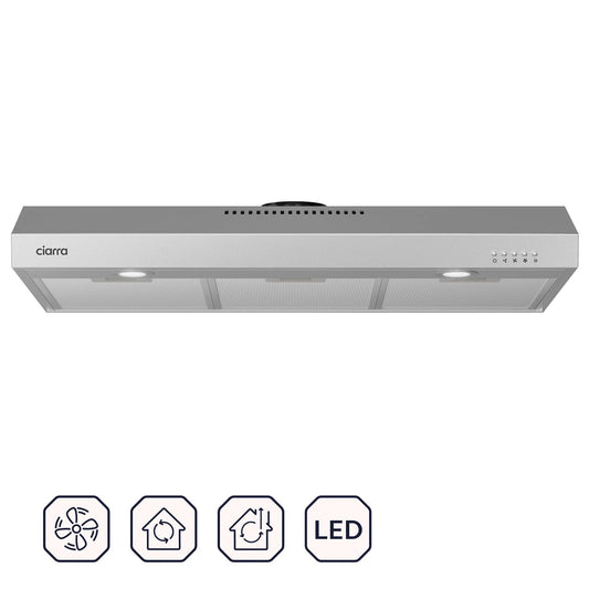 CIARRA 30 inch Under Cabinet range Hood with 200 CFM Powerful Airflow & 3-Speed Fan, Energy-Efficient LED Lighting CAS75905-OW