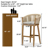 PURPLE LEAF Counter Stools Bar Stools Rattan Bar Stools Wicker Bar Chairs Woven Aluminum Barstools with Back and Cushions