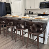 PURPLE LEAF Counter Stools Bar Stools Rattan Bar Stools Wicker Bar Chairs Woven Aluminum Barstools with Back and Cushions