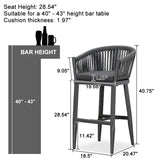 PURPLE LEAF Counter Stools Bar Stools Rattan Bar Stools Wicker Bar Chairs Woven Aluminum Barstools with Back and Cushions