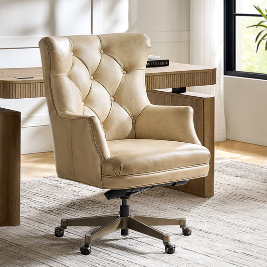 Jacinto Genuine Leather Office Chair-BEIGE