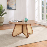 Butterfly Coffee Table - Elegant Mid-Century Design with Oak Veneer Top and Natural Cane Bottom Accent