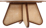 Butterfly Coffee Table - Elegant Mid-Century Design with Oak Veneer Top and Natural Cane Bottom Accent