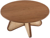 Butterfly Coffee Table - Elegant Mid-Century Design with Oak Veneer Top and Natural Cane Bottom Accent