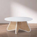 Butterfly Coffee Table - Elegant Mid-Century Design with Oak Veneer Top and Natural Cane Bottom Accent