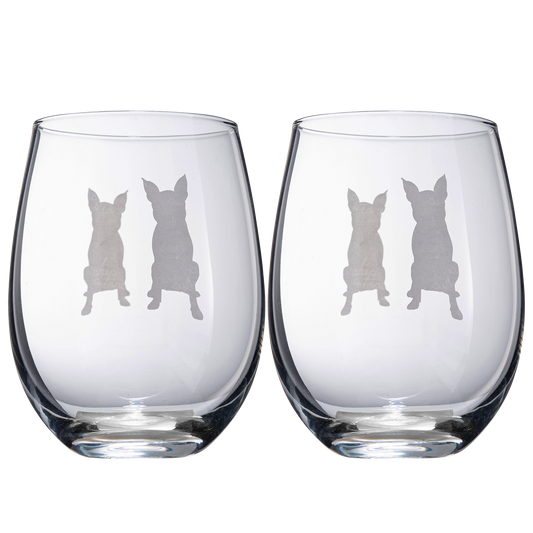 Set of 2 Boston Terrier Dog Stemless Wine Glasses