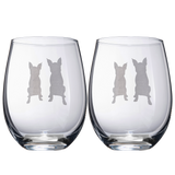 Set of 2 Boston Terrier Dog Stemless Wine Glasses