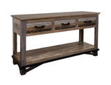 3 Drawer Sofa Table | Loft Brown Pine Wood & Iron Hardware