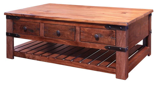 6 Drawer Cocktail Table - Parota Wood with Metal Details