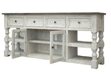 4 Drawer 2 Glass Doors 80" TV Stand - Farmhouse Chic Stone Collection