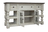 3 Drawer 2 Glass Door 60" TV Stand | Stone Collection Farmhouse