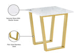 Cameron Contemporary End Table - Gold Stainless Steel & Stunning Marble Veneer Design, 20”W x 22”H