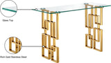 Pierre Glass Console Table with Gold Stainless Steel Base - Contemporary Artful Design for Living Spaces