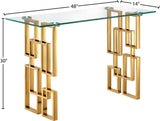 Pierre Glass Console Table with Gold Stainless Steel Base - Contemporary Artful Design for Living Spaces
