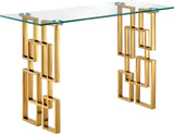 Pierre Glass Console Table with Gold Stainless Steel Base - Contemporary Artful Design for Living Spaces