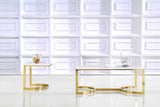London Stone Contemporary End Table - Luxurious Gold Stainless Steel & Genuine Marble Top Design