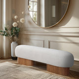 Robertson Cream Boucle Fabric Bench - Luxurious Art Deco Design with Walnut Finish for Modern Elegance
