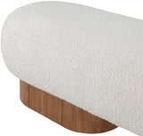 Robertson Cream Boucle Fabric Bench - Luxurious Art Deco Design with Walnut Finish for Modern Elegance