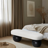 Bowie Boucle Fabric Bench - Luxurious Art Deco Seating with Elegant Solid Ash Wood Legs for Home Decor