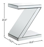 Zee Glass Mirrored End Table with Unique Z Shape Design - Stylish & Contemporary Living Room Accent