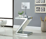 Zee Glass Mirrored End Table with Unique Z Shape Design - Stylish & Contemporary Living Room Accent