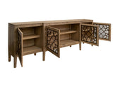 4 Door Mandala Console - Pine Wood Glass Door Cabinet