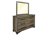 6 Drawer Dresser - Loft Brown Pine Wood Collection with Iron Hardware