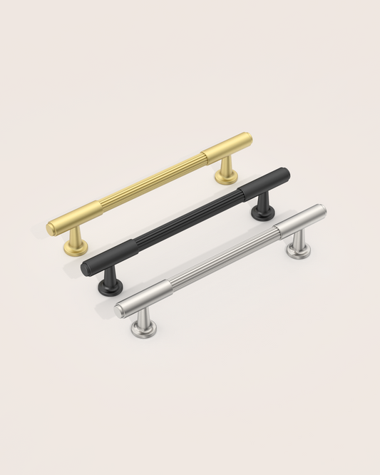 DESIGN2304 Brushed Satin Nickel Cabinet Pulls | Modern Retro Reeded Bar Handles for Kitchen Drawers, 5"