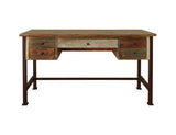 5 Drawer Desk - Antique Multicolor Solid Pine Wood
