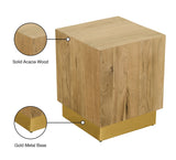 Acacia End Table with Rich Wood Grain and Gold Metal Base for a Modern Contemporary Look