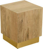 Acacia End Table with Rich Wood Grain and Gold Metal Base for a Modern Contemporary Look
