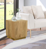 Acacia End Table with Rich Wood Grain and Gold Metal Base for a Modern Contemporary Look