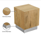 Acacia End Table with Rich Wood Grain and Gold Metal Base for a Modern Contemporary Look