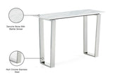 Carlton Contemporary Chrome Console Table with Solid Stone Top and Stainless Steel Legs, 48” W