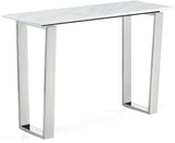 Carlton Contemporary Chrome Console Table with Solid Stone Top and Stainless Steel Legs, 48” W