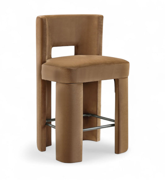 Zuno - Velvet Performance Fabric Upholstered Counter Stool (Set of 2) - Saddle