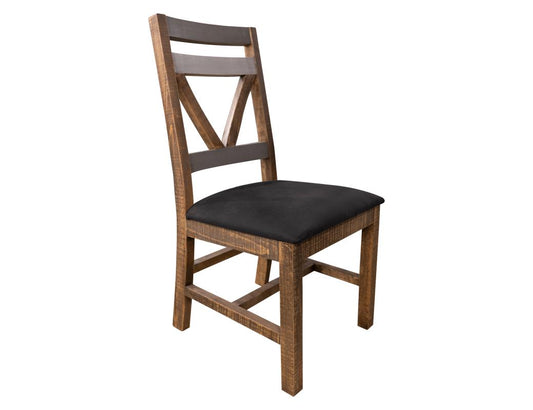 Wooden Dining Chair - Loft Brown Solid Pine with Fabric Upholstery