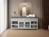 4 Drawer 2 Glass Doors 80" TV Stand - Farmhouse Chic Stone Collection