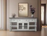3 Drawer 2 Glass Doors 70" TV Stand | Farmhouse Stone Collection