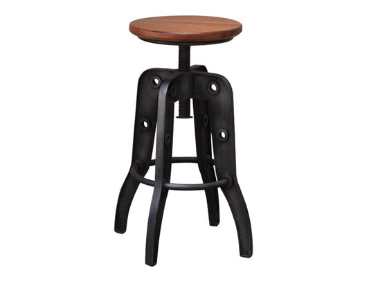 Wooden Round Seat Adjustable Barstool | Parota Swivel Design